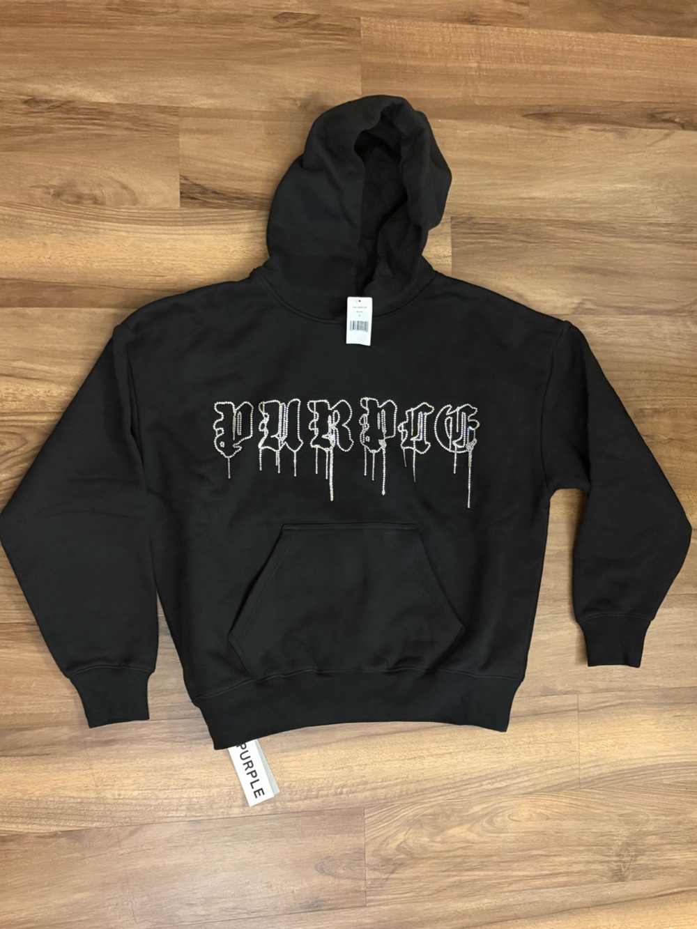 PURPLE BRAND Rhinestone Drip Logo Black Hoodie